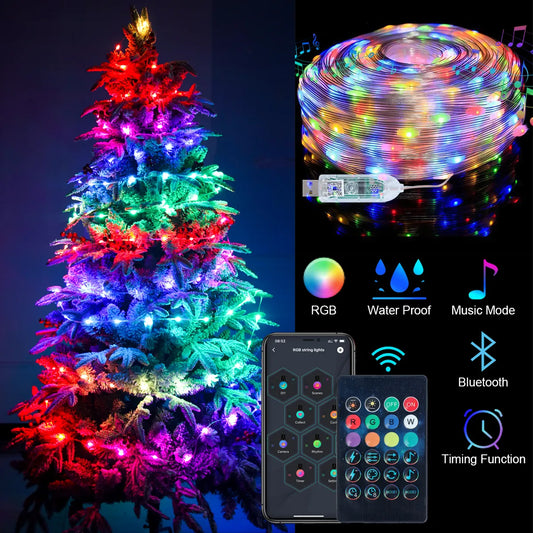 5/10M Christmas Strip Light String Garland Lights - App and Remote Controlled Holiday Decoration