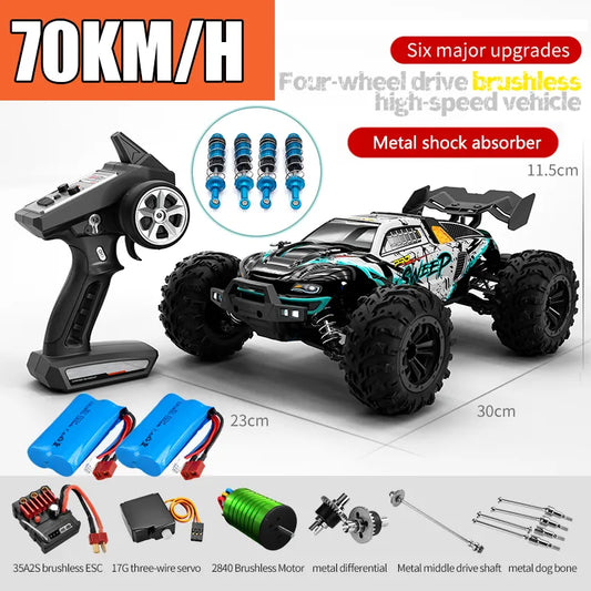 RC Car Off-Road 4x4 High Speed 75KM/H - Brushless 4WD 1/16 Monster Truck with LED Headlight