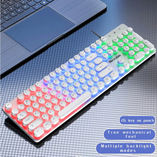 SKYLION H300 Wired 104 Keys Membrane Keyboard - Multicolor Backlighting for Gaming and Office