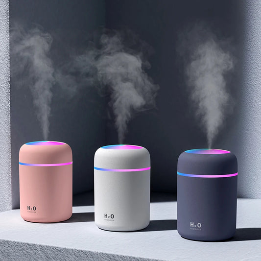 Portable Air Humidifier - Mini Aroma Essential Oil Diffuser with USB Power and Night Light