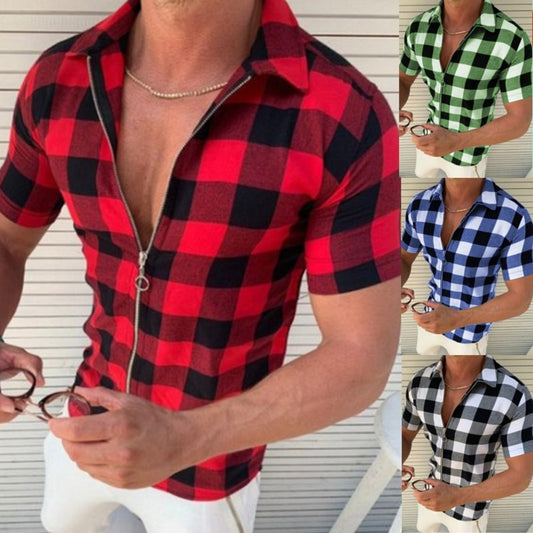 Plaid Zipper T-Shirt for Men - Stylish and Comfortable Summer Fashion